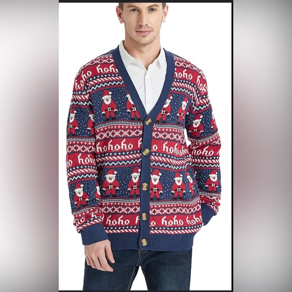 Daisys boutique Mens Ugly Christmas Santa Holiday Knitted Button Front Sweater